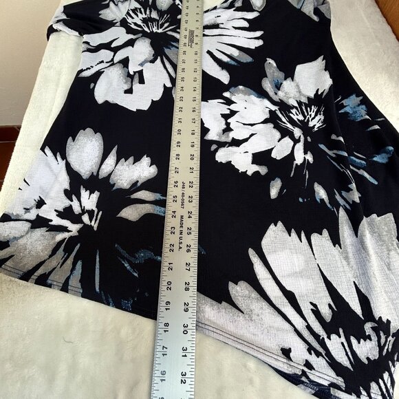 Clara Sunwoo Womens Floral Asymmetric Hem 3/4 Sleeve Tunic Top Large Black/White - Picture 7 of 7